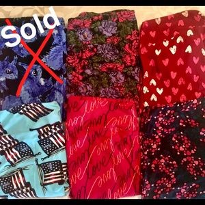 Lot of 5 TC Lularoe Leggings Floral hearts flag
